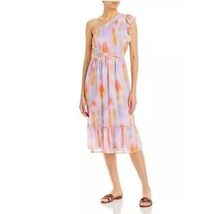 AQUA Womens One Shoulder Print Midi Dress In Pink SIZE Large